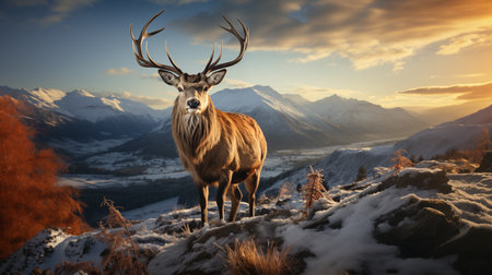 Majestic red deer in the mountains. Dramatic scene.の素材