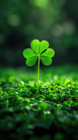 Green clover leaf on green grass background with bokeh effect. St.Patrick 's Dayの素材