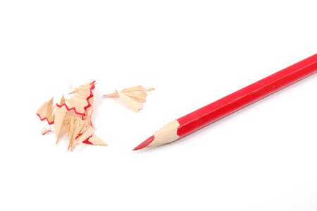 A  red crayon isolated on white background.Roter Buntstift auf weißem Grund.の写真素材