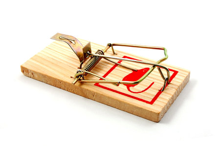 dangerouse mousetrap isolated on white background