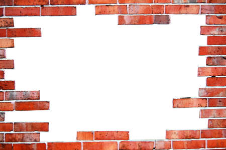 old brick wall frame with white text spaceの写真素材