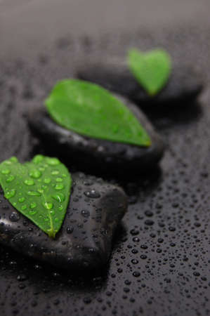 wellness massage or bath concept with zen stones leafes and water dropの写真素材