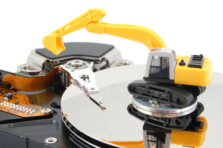 hdd and digger showing concept for computer repair service