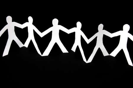 team of paper people having a partyの写真素材