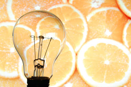 bulb and fruit showing concept of healthy foodの写真素材