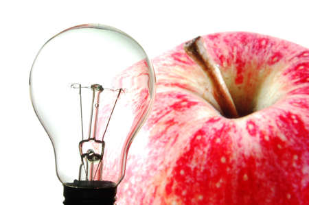 bulb and fruit showing concept of healthy foodの写真素材