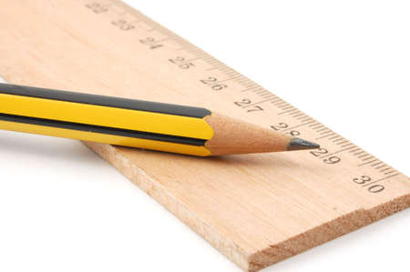 pencil and ruler isolated on white backgroundの写真素材