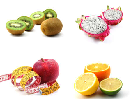 collection of sliced fruits isolated on white backgroundの写真素材