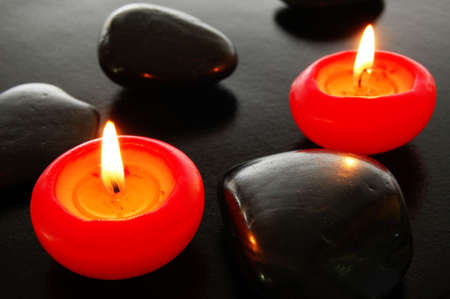 romantic candle decoration showing spa or xmas feeling                                    の写真素材