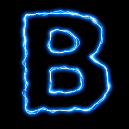 electric lightning or flash font with blue letters on blackの写真素材