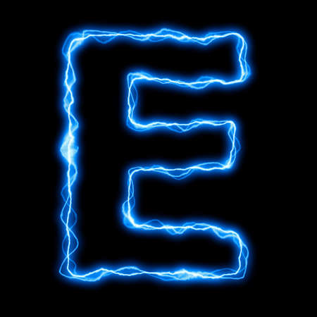 electric lightning or flash font with blue letters on blackの写真素材