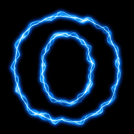 electric lightning or flash font with blue letters on blackの写真素材