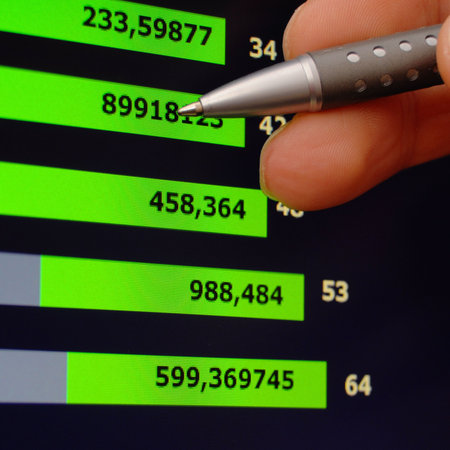stock market concept with business data diagram on computer screen                                  ...