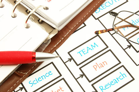 analyse the company with paper and pen at work                                    