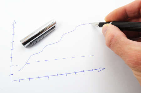 hand pen and paper with business chart illustrationの写真素材