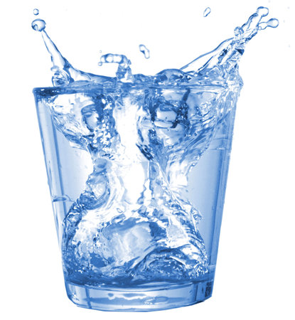 glass of ice water with bubbles on white background                                    