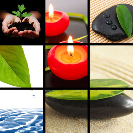 spa collage or collection with stone candle and water imagesの写真素材