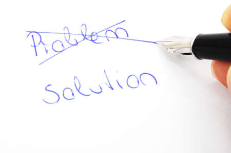 problem and solution concept with pen and paperの写真素材