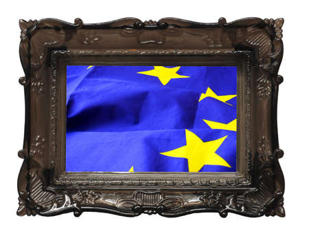european union or eu flag in a image frame isolated in white backgroundの写真素材
