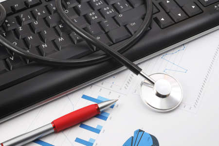 stethoscope in doctors office showing medical health conceptの写真素材