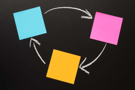 sheet of paper and chalk arrow with copyspace for text messageの写真素材