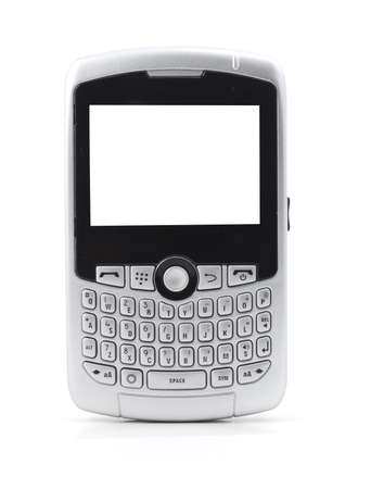 pda or cell phone isolated on a white background with blank screenの写真素材