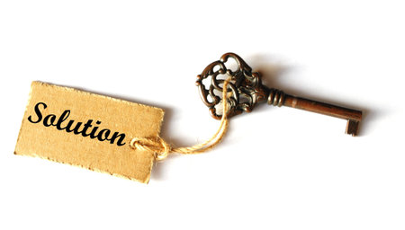 key to solution concept with old grunge label or tag