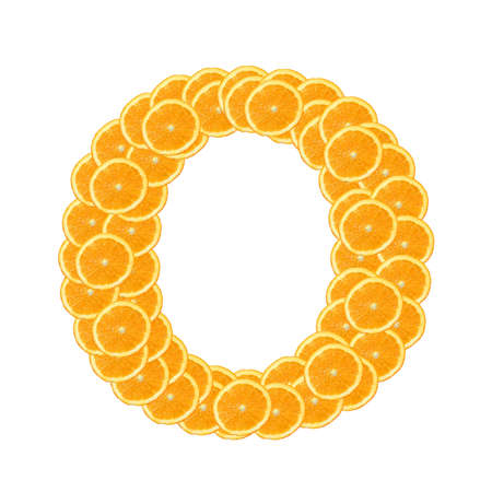 healthy orange fruit alphabet or font isolated on white backgroundの写真素材