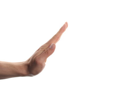 male hand isolated on a white background with copyspaceの写真素材