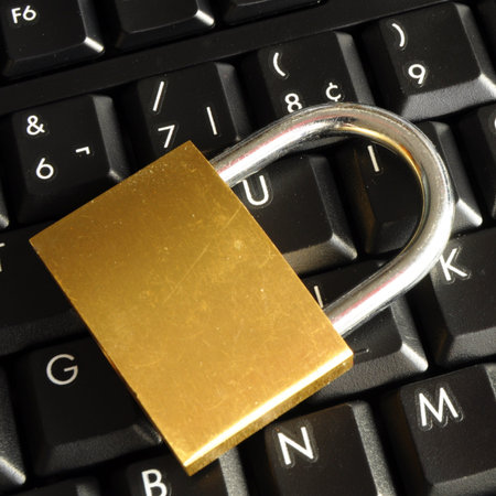 secure online banking or internet firewall concept with padlock and keyboard