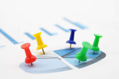 statistical business data and push pin showing growthの写真素材