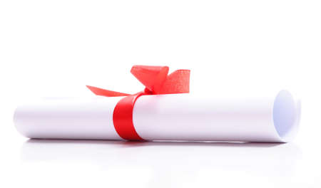 diploma isolated on a white background with copyspace for text messageの写真素材