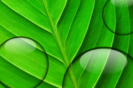 green leaf with fresh water drop from summer rain
