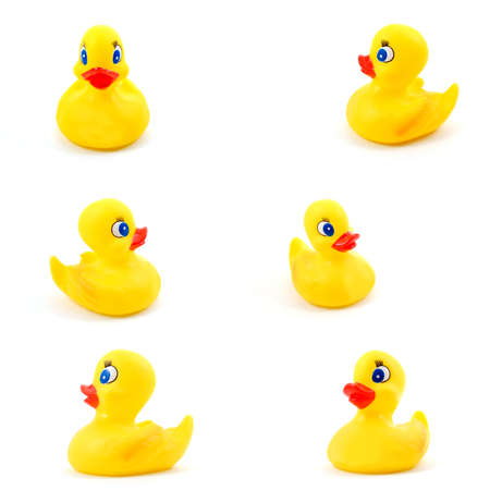 toy rubber duck collection isolated on a white backgroundの写真素材