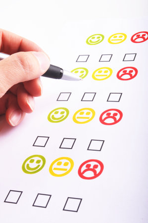 marketing interview with checkbox or tickbox and smilie