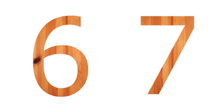 wooden alphabet with letters and numbers isolated on white backgroundの写真素材