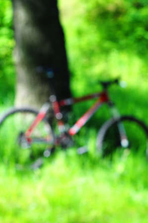 mountain bike in green nature out of focus can be used as background の写真素材