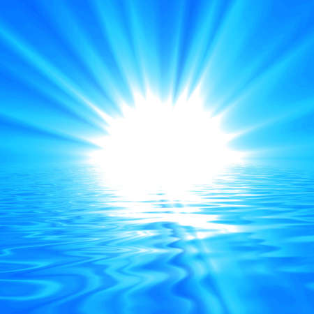 blue sky with sun and water reflection showing nature conceptの写真素材