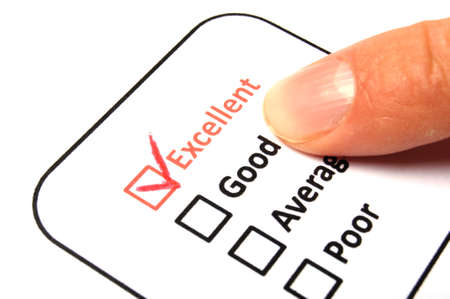 checkbox and pencil showing science education research or customer satisfaction survey conceptの写真素材