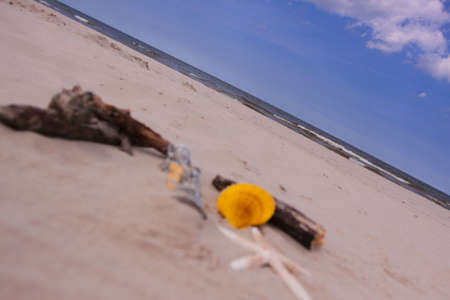 Beach compositions. Botlle brought by the waterの写真素材