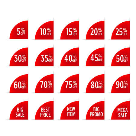 red discount stickers set. vector collection, you can simply change color and size, you can use it in the corner of your selling banner frameのイラスト素材