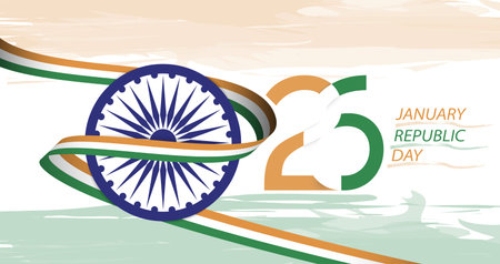 number 26, Indian Republic day concept with text 26 January. Vector Illustration.