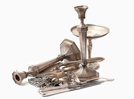 Scrap Sterling Silver on isolated white (250) backgroundの写真素材