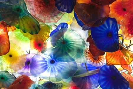 Glass floral background colorful flowers on ceilingの写真素材