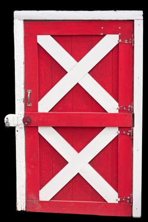 Barn Door locked, isolated in red and whiteの写真素材