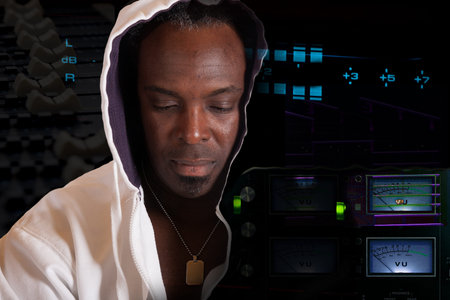 Black artist in recording studio