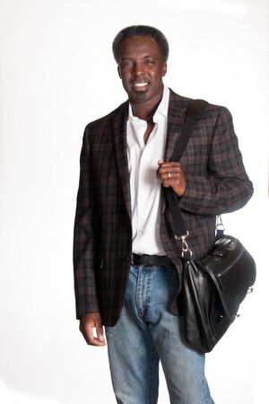 Old african american College student with bagの写真素材