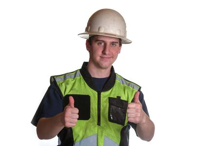 Construction Worker in safety jacket giving thumbs upの写真素材