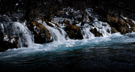 Jiuzhaigou stream in winterの写真素材