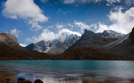 Lakes under the snow mountainの写真素材